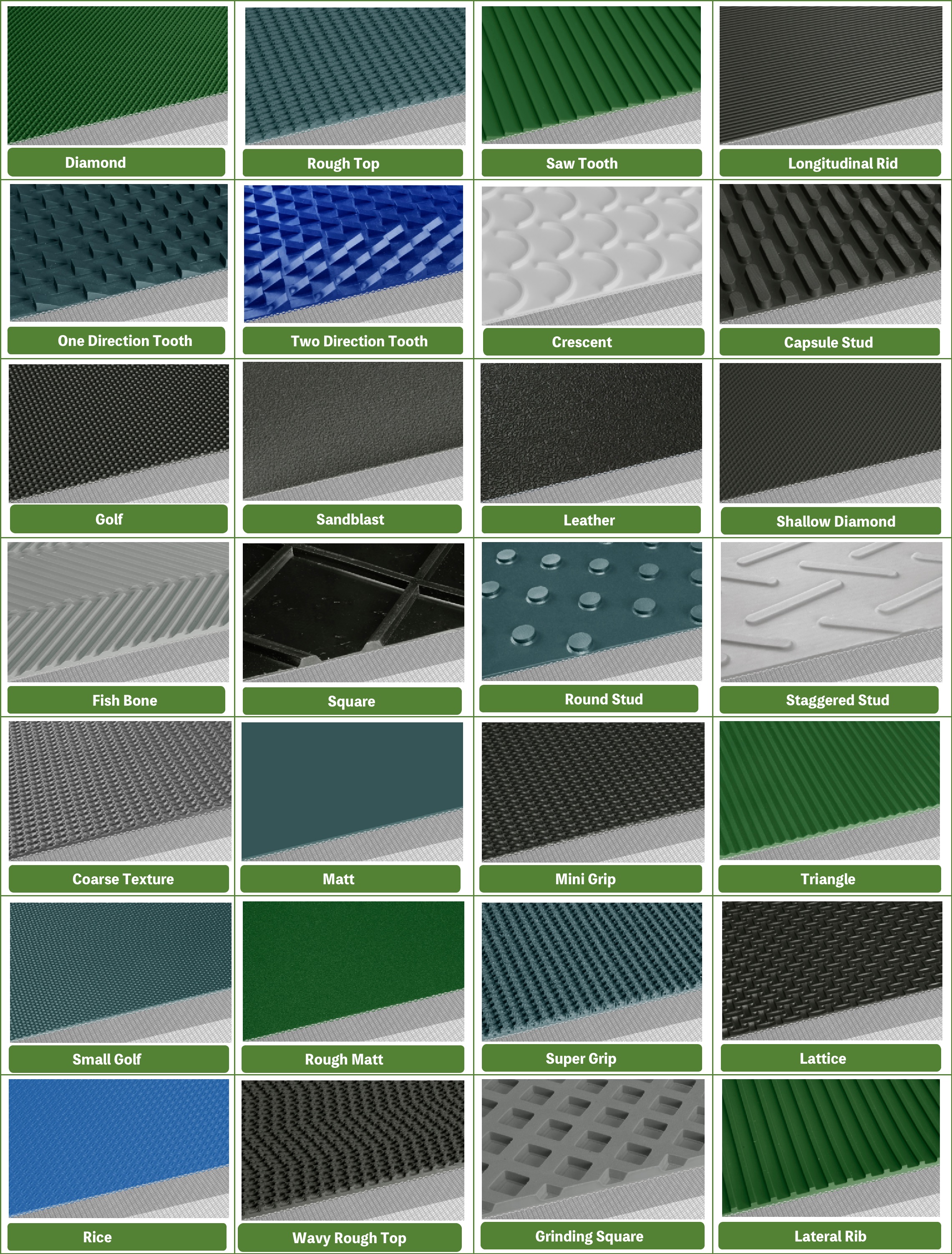 PVC conveyor belts in different patterns